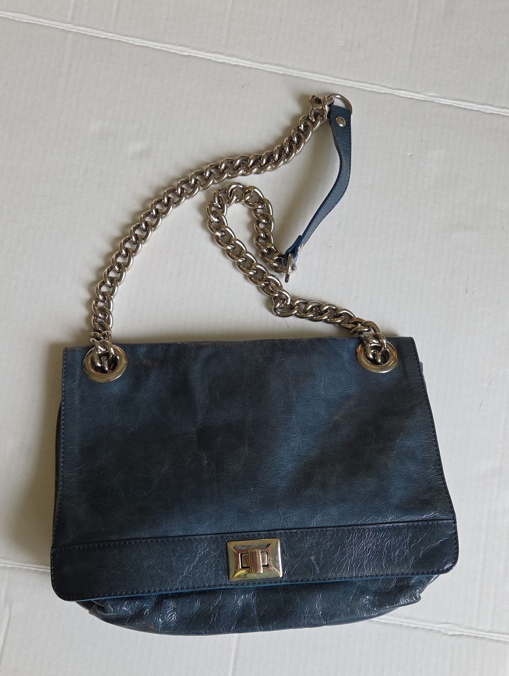 Nordstrom Blue Glazed Leather Crossbody Chain Bag Downtown Girl Y2K